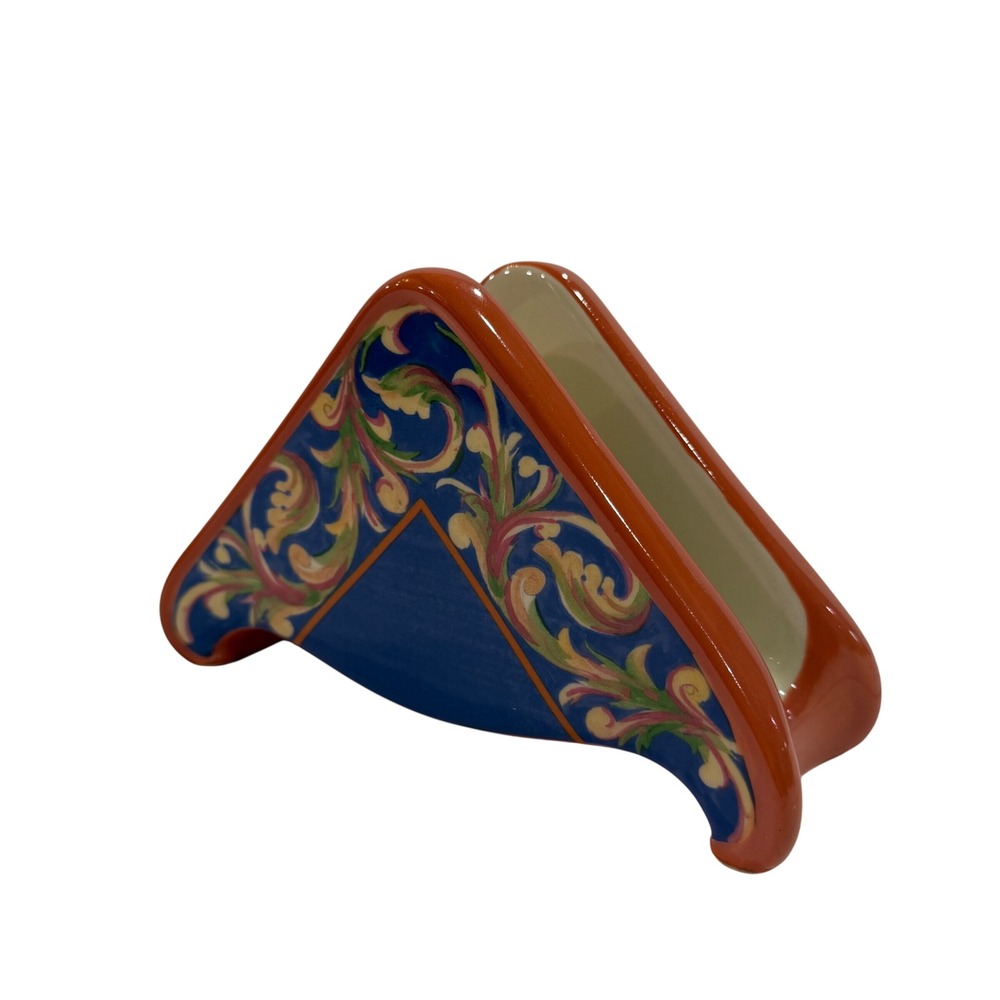 Pfaltzgraff Villa della Luna Ceramic Napkin Holder Orange Blue Whimsical 2004